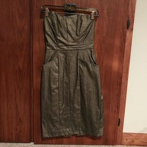 Caché Gold strapless dress